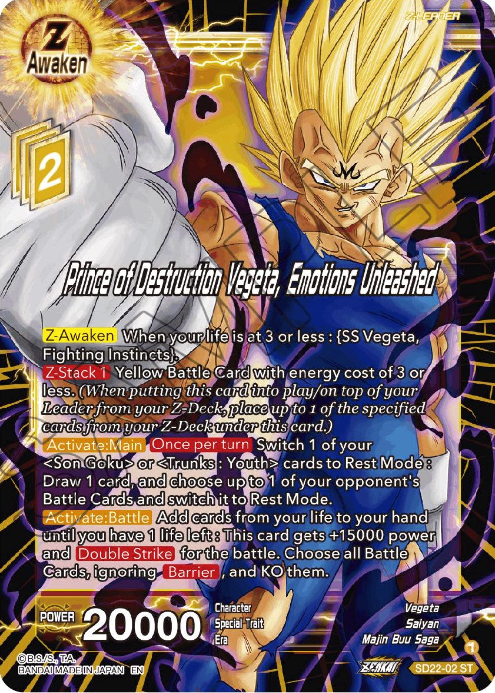 Prince of Destruction Vegeta, Emotions Unleashed (Starter Deck Exclusive) (SD22-02) [Power Absorbed] | Odin's Place