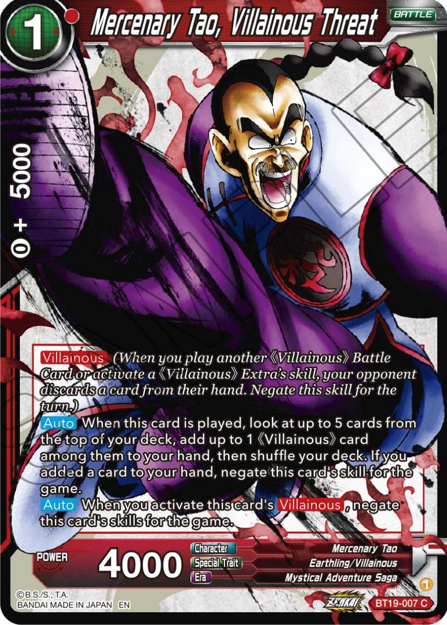 Mercenary Tao, Villainous Threat (BT19-007) [Fighter's Ambition] | Odin's Place