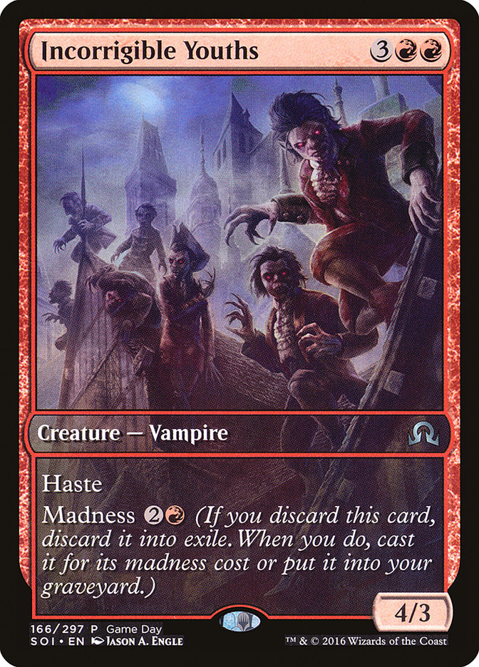 Incorrigible Youths (166) (Game Day) (Extended Art) [Shadows over Innistrad Promos] | Odin's Place