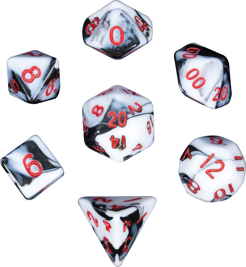 MDG Mini Marble with Red Poly 7 Dice Set | Odin's Place
