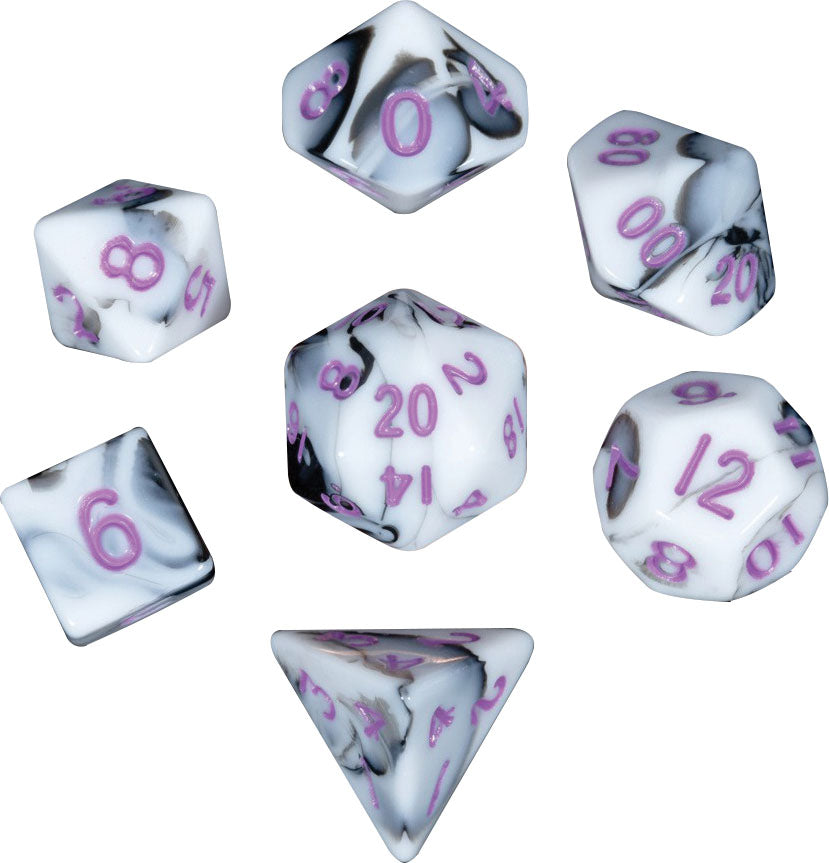 MDG Mini Marble with Purple Poly 7 Dice Set | Odin's Place