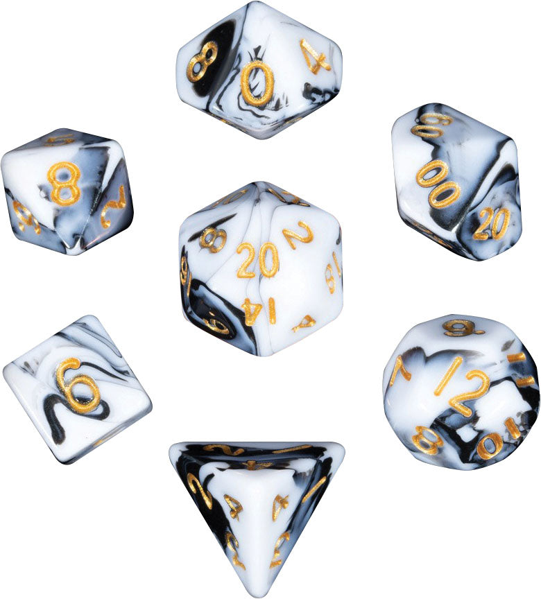 MDG Mini Marble with Gold Poly 7 Dice Set | Odin's Place
