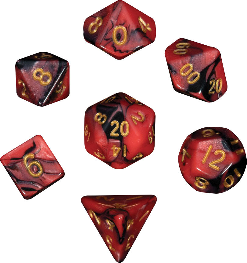 MDG Mini Red and Black with Gold Poly 7 Dice Set | Odin's Place