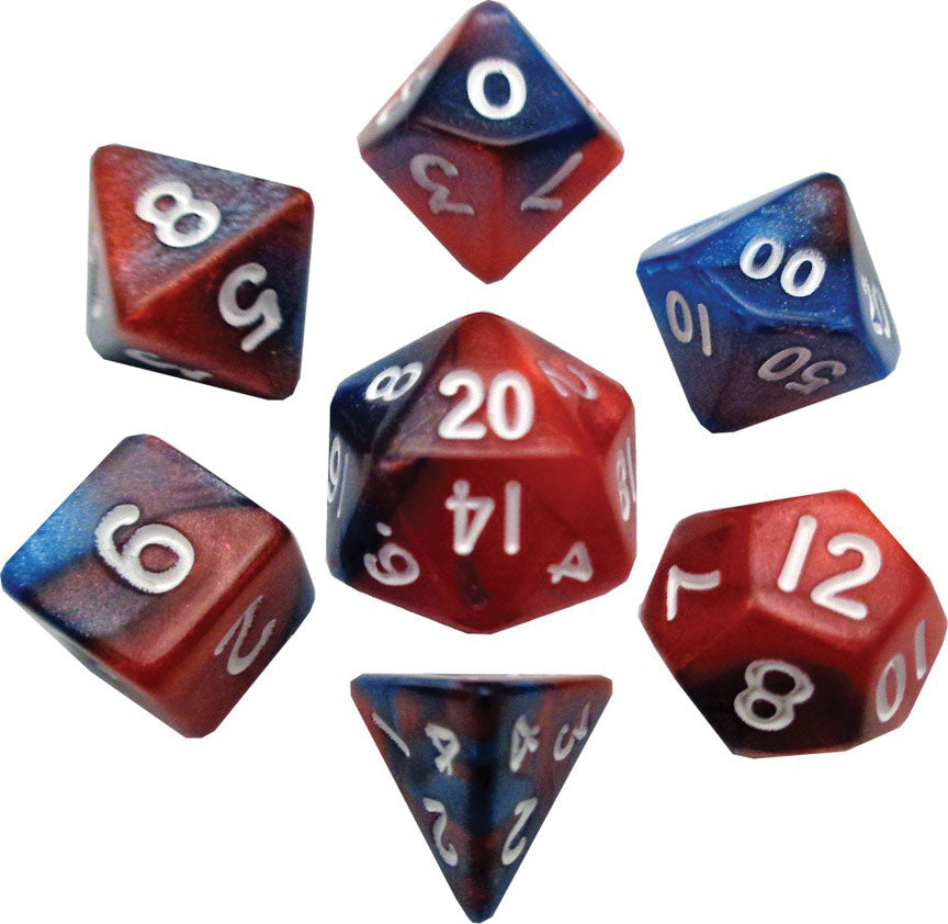 MDG Mini Red and Blue with White Poly 7 Dice Set | Odin's Place