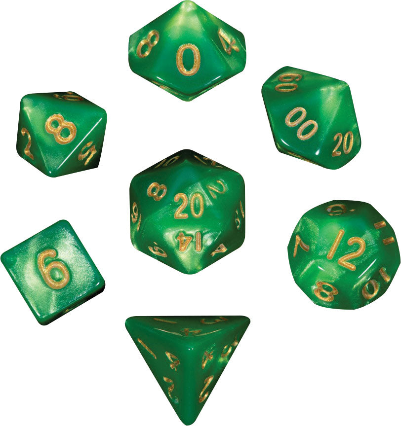 MDG Mini Green and Light Green with Gold Poly 7 Dice Set | Odin's Place