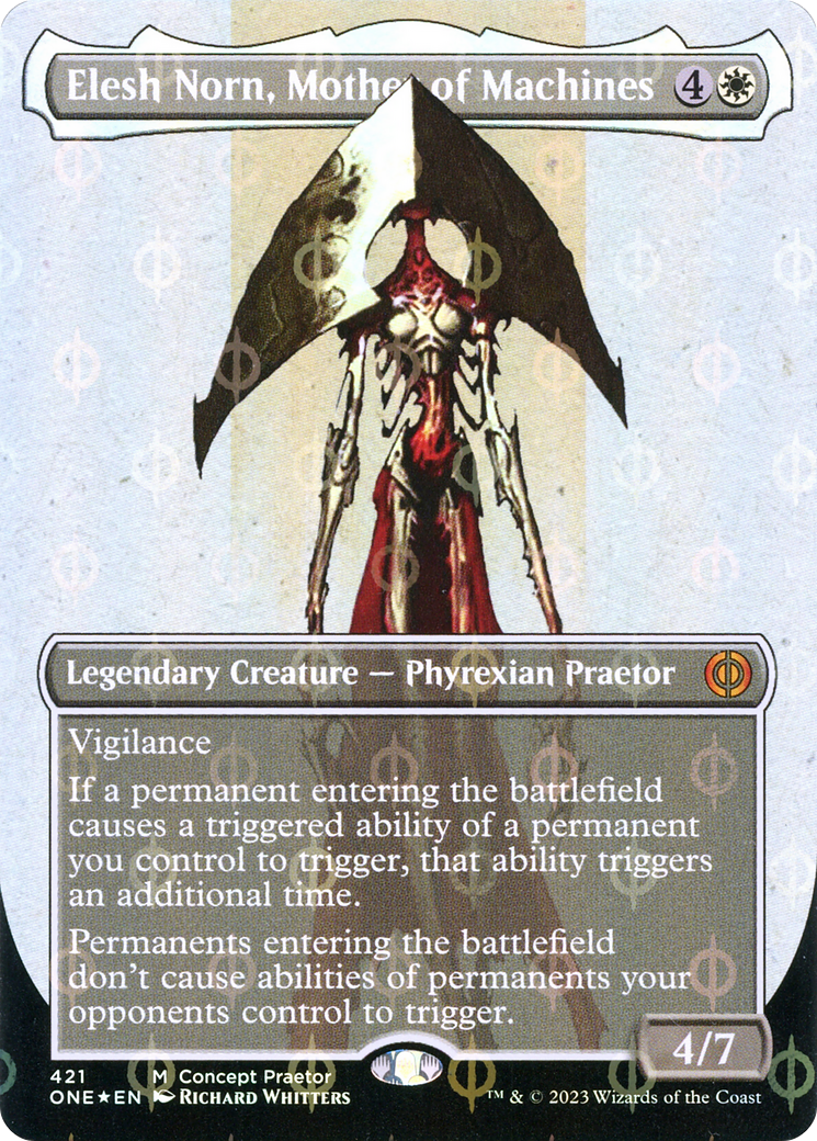 Elesh Norn, Mother of Machines (Borderless Concept Praetors Step-and-Compleat Foil) [Phyrexia: All Will Be One] | Odin's Place