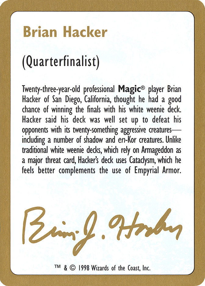 Brian Hacker Bio [World Championship Decks 1998] | Odin's Place