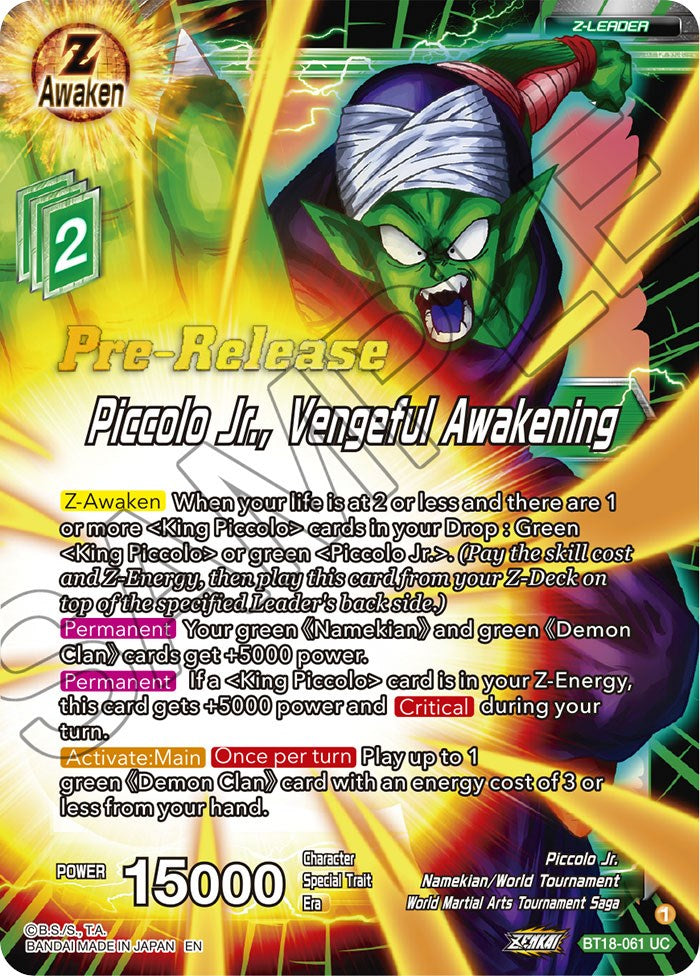 Piccolo Jr., Vengeful Awakening (BT18-061) [Dawn of the Z-Legends Prerelease Promos] | Odin's Place