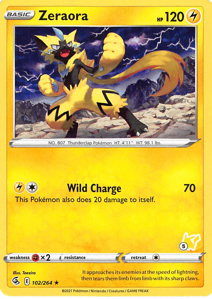 Zeraora (102/264) (Pikachu Stamp #5) [Battle Academy 2022] | Odin's Place