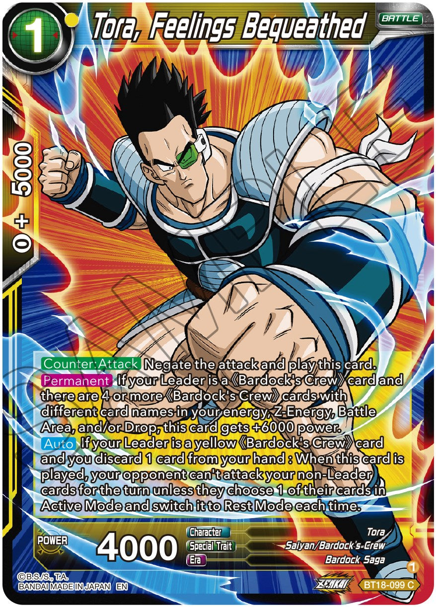 Tora, Feelings Bequeathed (BT18-099) [Dawn of the Z-Legends] | Odin's Place