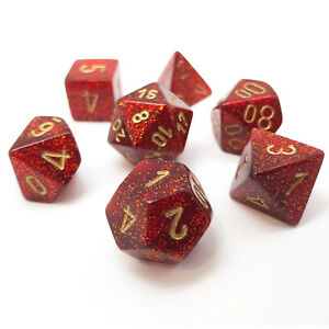 Chessex Dice Menagerie 9 Glitter Poly Ruby/Gold Poly 7 Set | Odin's Place