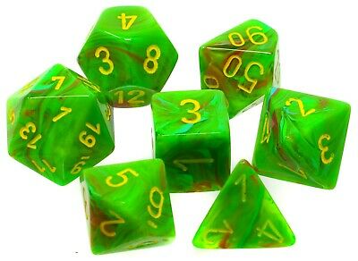 Chessex Dice Menagerie 9 Vortex Poly Vortex Slime Yellow Poly 7 Set | Odin's Place