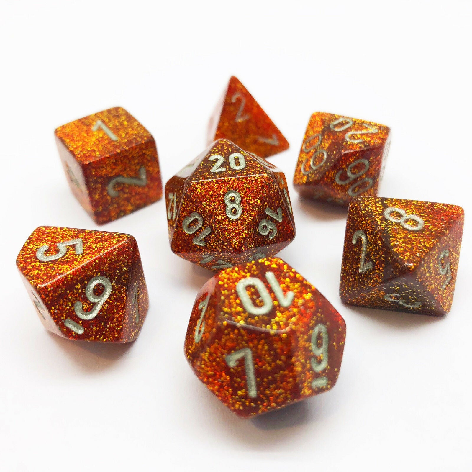 Chessex Dice Menagerie 9 Glitter Poly Gold/Silver Poly 7 Set | Odin's Place