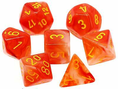 Chessex Dice Menagerie 9 Ghostly Glow Poly Orange/Yellow Poly 7 Set | Odin's Place