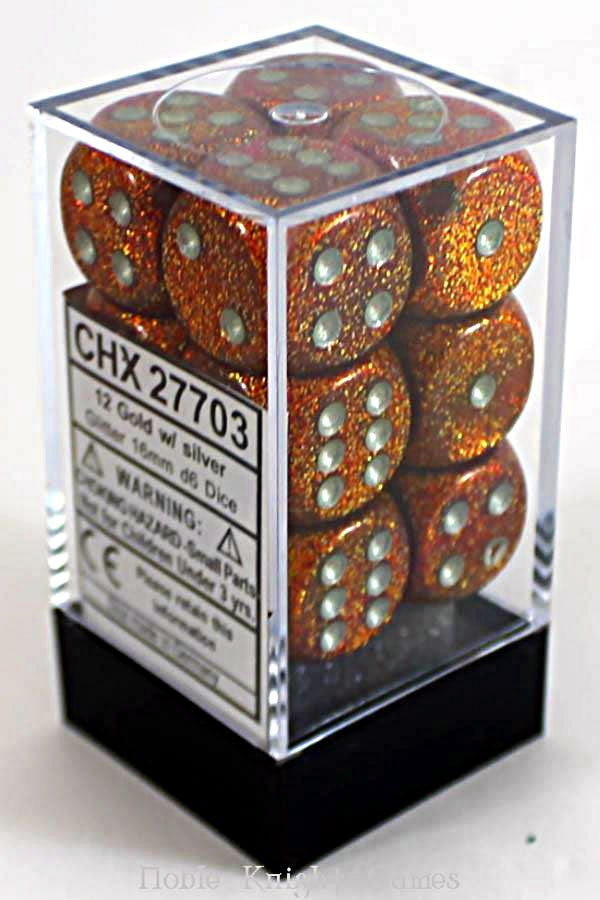 Chessex Dice Menagerie 9 Glitter 16mm D6 Gold/Silver 12 ct | Odin's Place