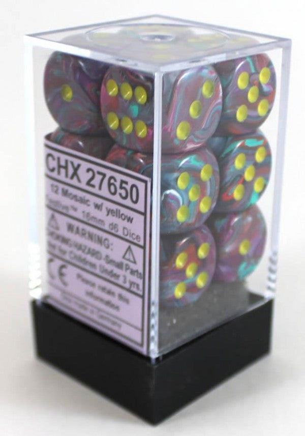 Chessex Dice Menagerie 9 Vortex 16mm D6 Mosaic Yellow 12 ct | Odin's Place
