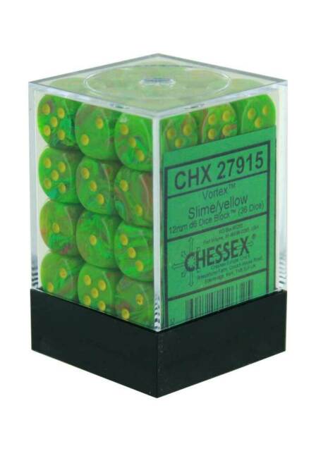 Chessex Dice Menagerie 9 Vortex 12mm D6 Slime Yellow 36 ct | Odin's Place