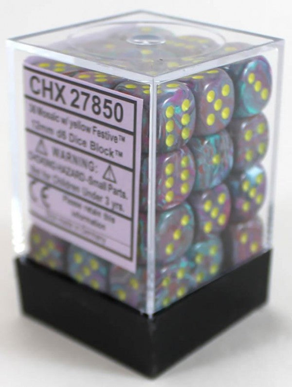 Chessex Dice Menagerie 9 Festive 12mm D6 Festive Mosaic Yellow 36 ct | Odin's Place