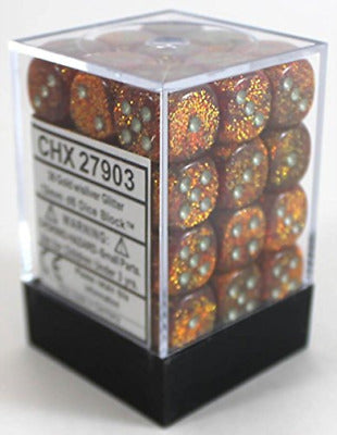 Chessex Dice Menagerie 9 Glitter 12mm D6 Gold/Silver 36 ct | Odin's Place