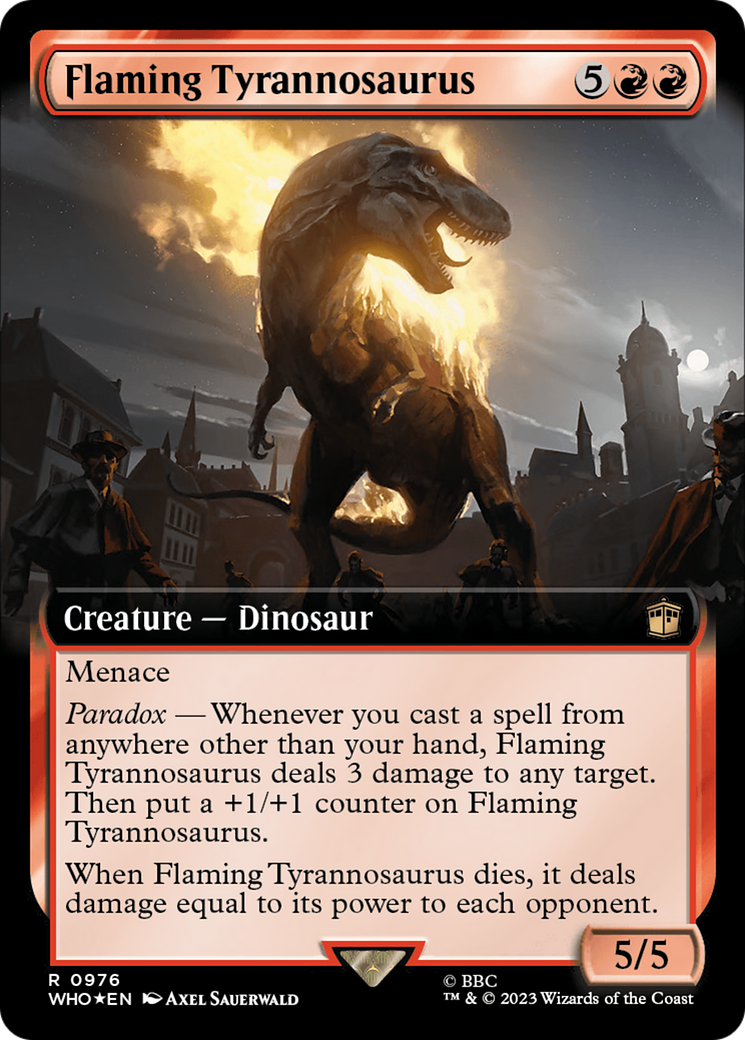 Flaming Tyrannosaurus (Extended Art) (Surge Foil) [Doctor Who] | Odin's Place