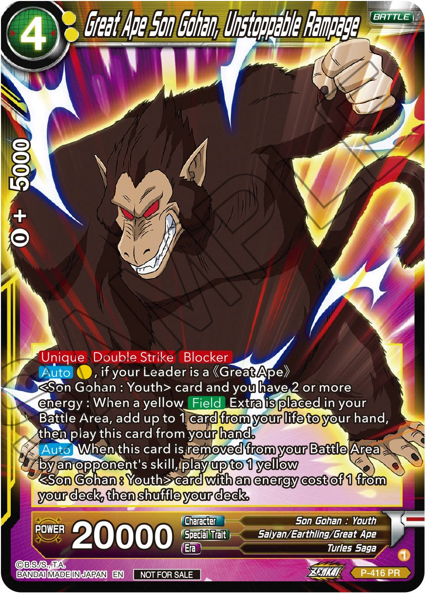 Great Ape Son Gohan, Unstoppable Rampage (Zenkai Series Tournament Pack Vol.1) (P-416) [Tournament Promotion Cards] | Odin's Place
