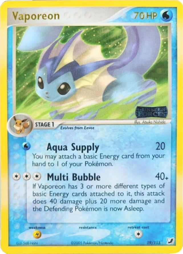 Vaporeon (19/115) (Stamped) [EX: Unseen Forces] | Odin's Place