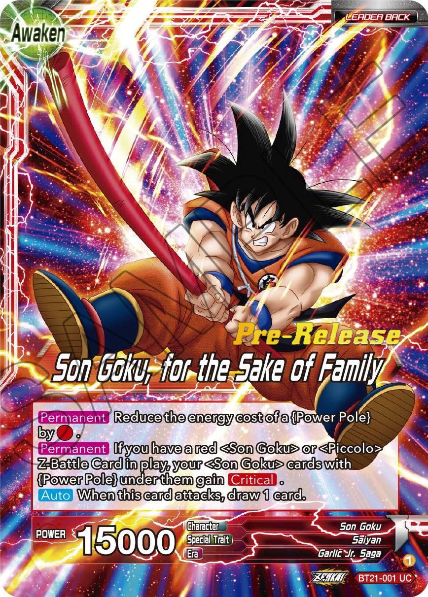 Son Goku // Son Goku, for the Sake of Family (BT21-001) [Wild Resurgence Pre-Release Cards] | Odin's Place