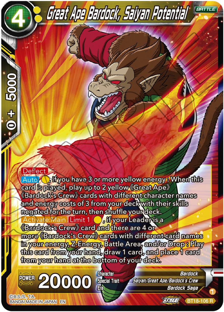 Great Ape Bardock, Saiyan Potential (BT18-106) [Dawn of the Z-Legends] | Odin's Place