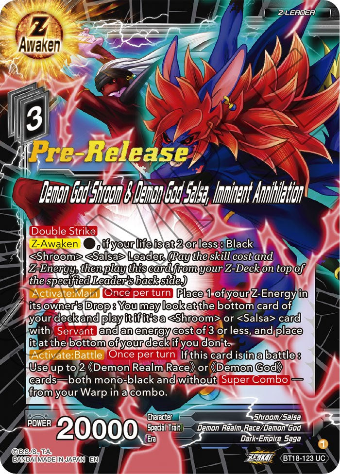 Demon God Shroom & Demon God Salsa, Imminent Annihilation (BT18-123) [Dawn of the Z-Legends Prerelease Promos] | Odin's Place