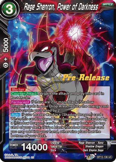 Rage Shenron, Power of Darkness (BT15-136) [Saiyan Showdown Prerelease Promos] | Odin's Place