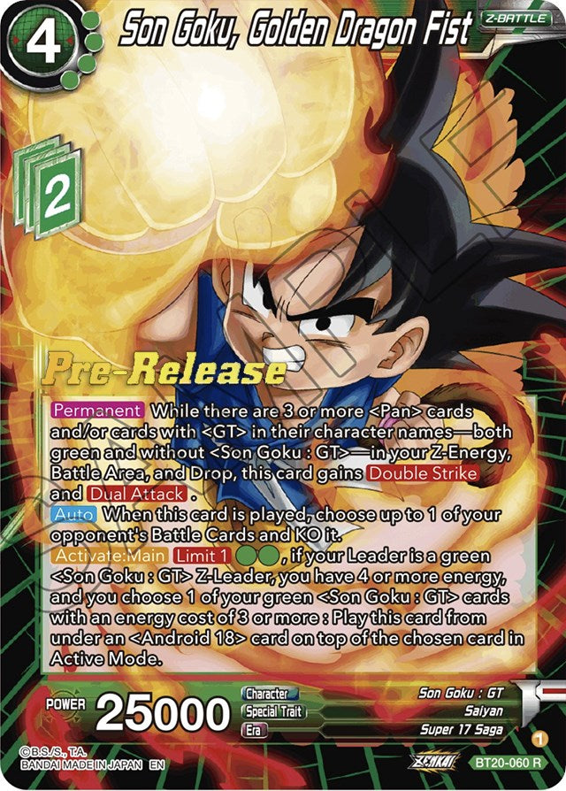 Son Goku, Golden Dragon Fist (BT20-060) [Power Absorbed Prerelease Promos] | Odin's Place