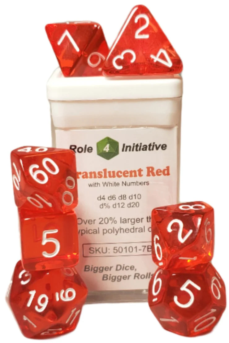 Role 4 Initiative Translucent Red with White Poly 7 Dice Set | Odin's Place