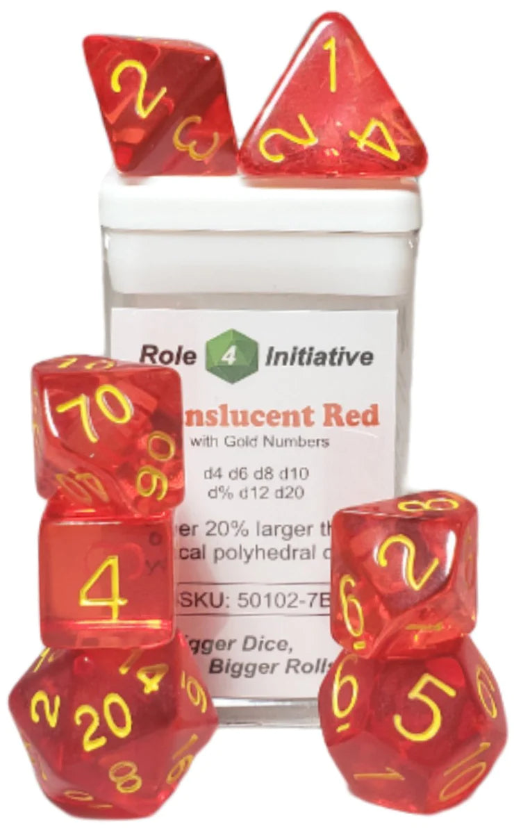 Role 4 Initiative Translucent Red with Yellow Poly 7 Dice Set | Odin's Place