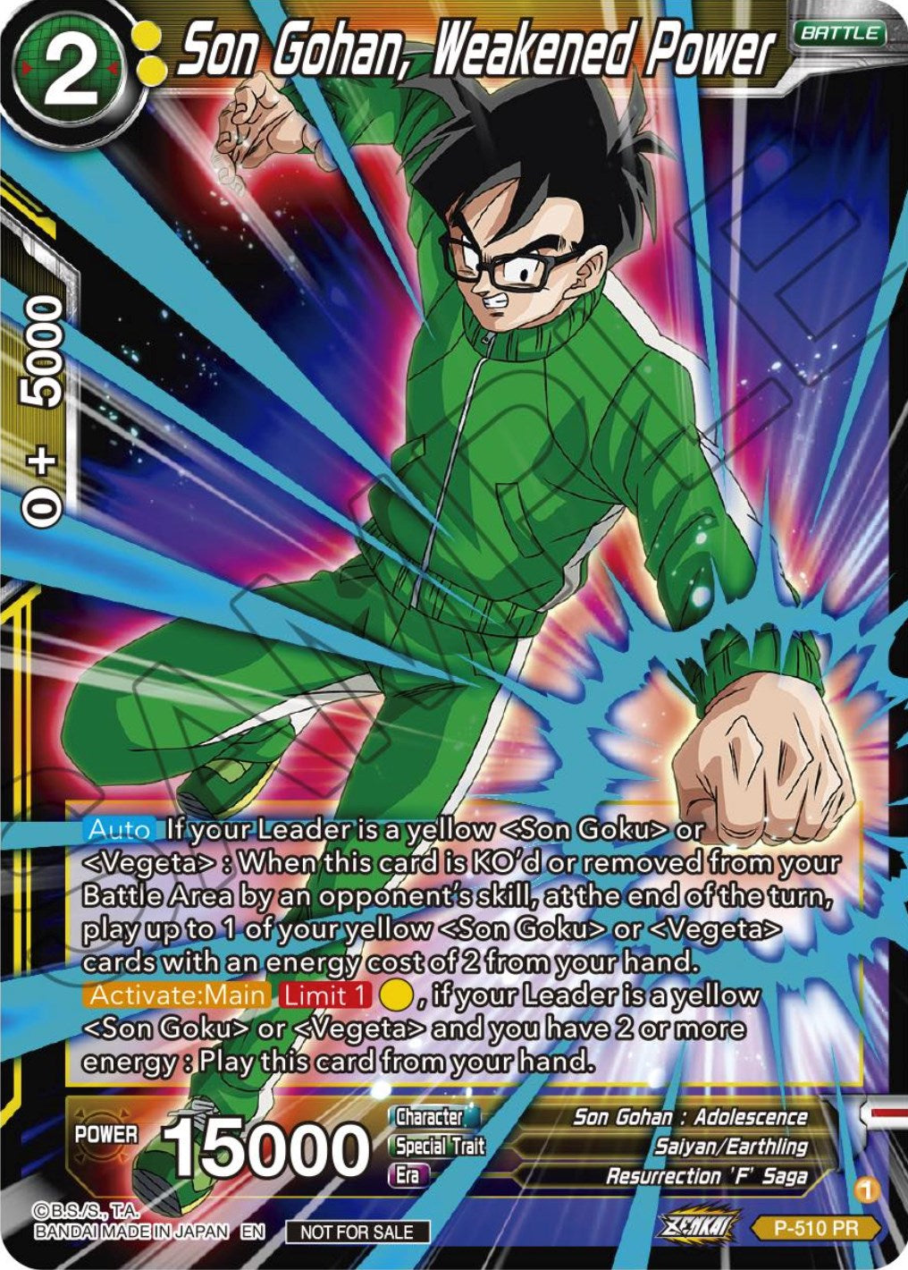 Son Gohan, Weakened Power (Zenkai Series Tournament Pack Vol.4) (P-510) [Tournament Promotion Cards] | Odin's Place