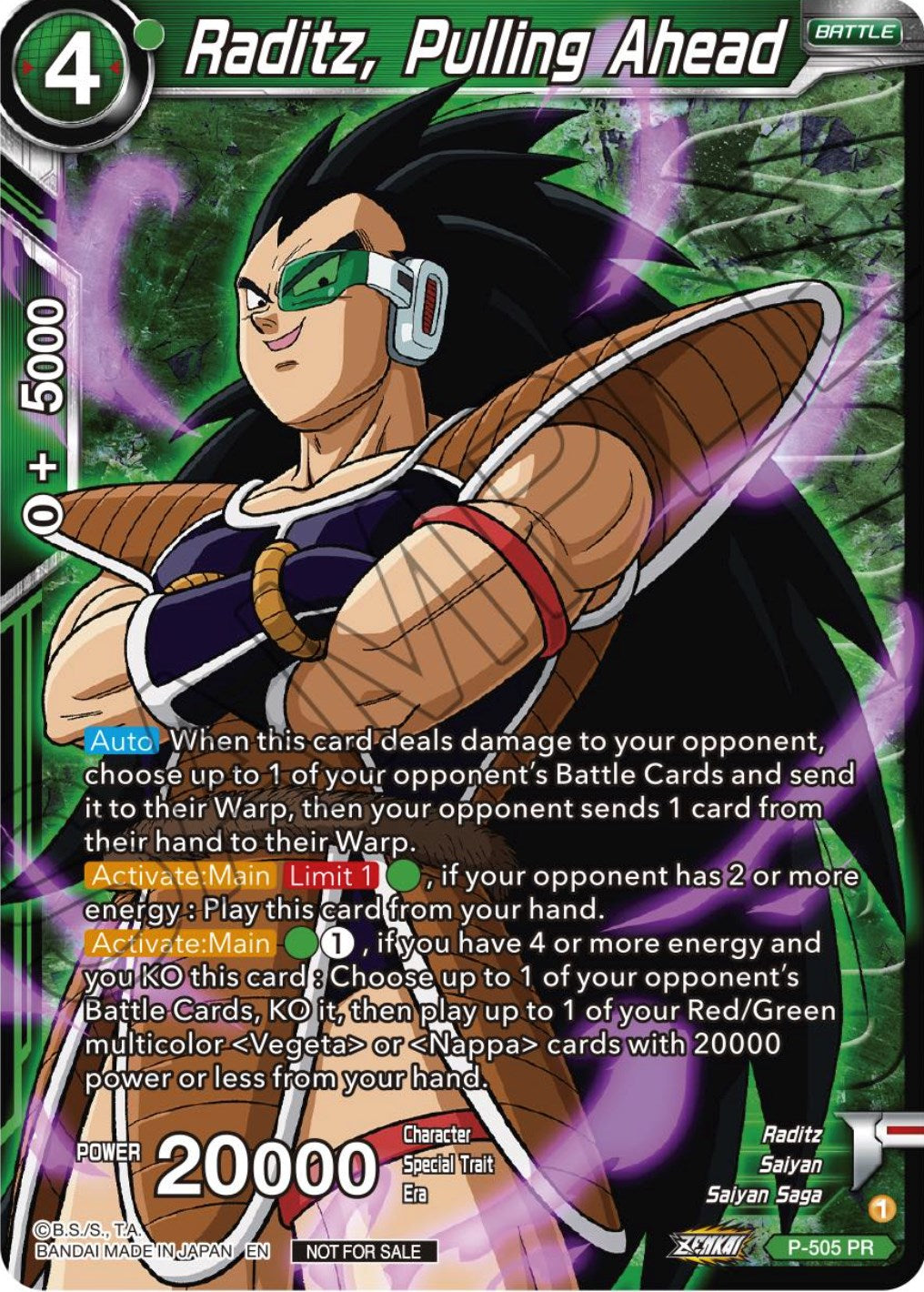 Raditz, Pulling Ahead (Zenkai Series Tournament Pack Vol.4 Winner) (P-505) [Tournament Promotion Cards] | Odin's Place