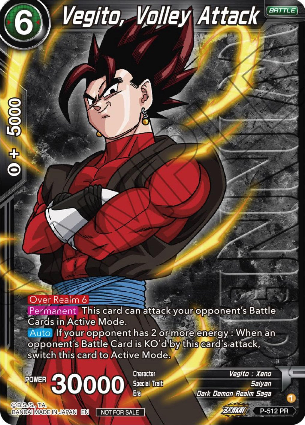 Vegito, Volley Attack (Zenkai Series Tournament Pack Vol.4 Winner) (P-512) [Tournament Promotion Cards] | Odin's Place