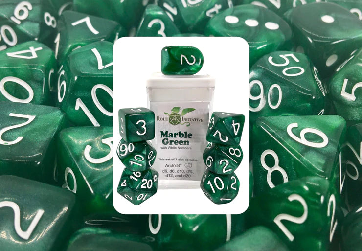 Role 4 Initiative Marble Green Poly 7 Dice Set | Odin's Place