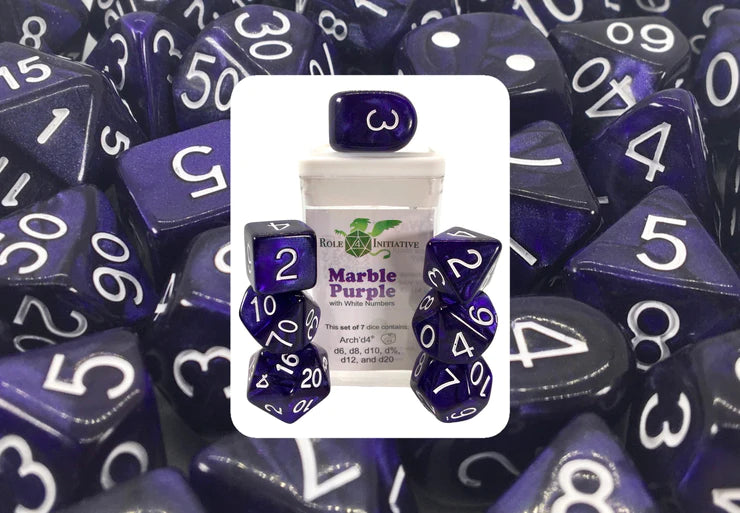Role 4 Initiative Marble Purple Poly 7 Dice Set | Odin's Place