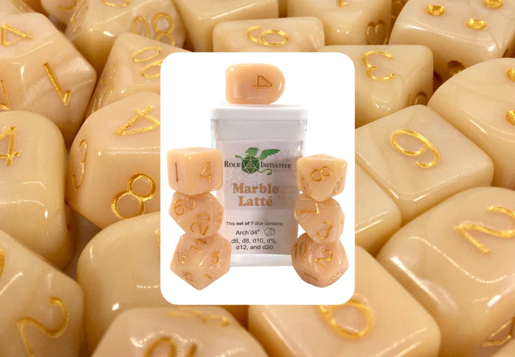 Role 4 Initiative Marble Latte Poly 7 Dice Set | Odin's Place