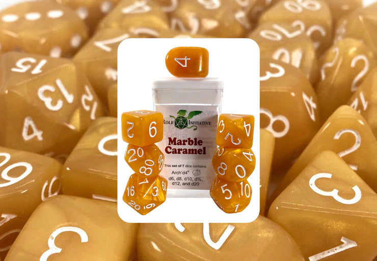 Role 4 Initiative Marble Caramel Poly 7 Dice Set | Odin's Place
