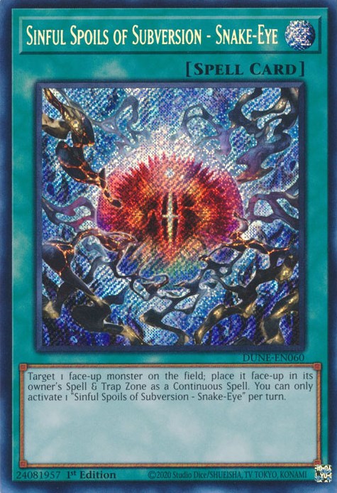 Sinful Spoils of Subversion - Snake-Eye [DUNE-EN060] Secret Rare | Odin's Place