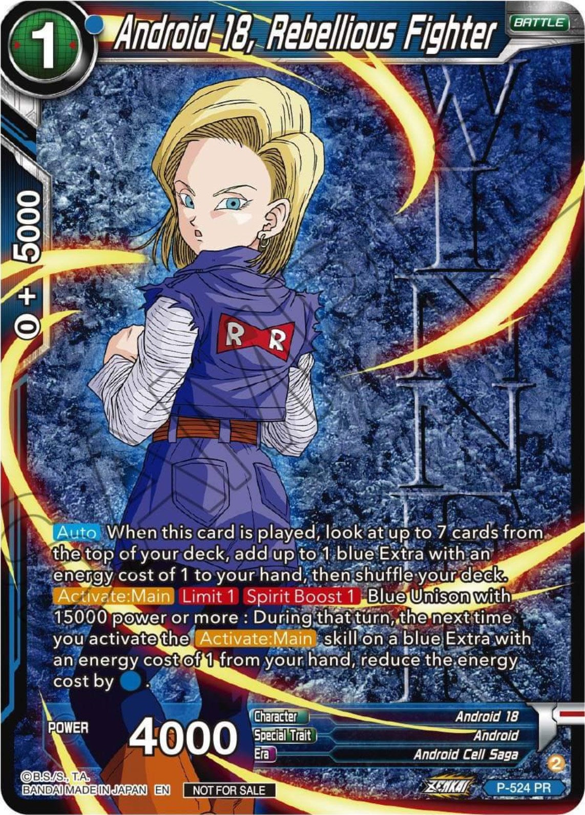 Android 18, Rebellious Fighter (Winner-Stamped) (Zenkai Series Tournament Pack Vol.5) (P-524) [Tournament Promotion Cards] | Odin's Place