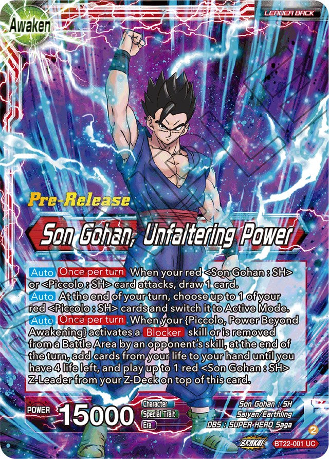 Son Gohan // Son Gohan, Unfaltering Power (BT22-001) [Critical Blow Prerelease Promos] | Odin's Place
