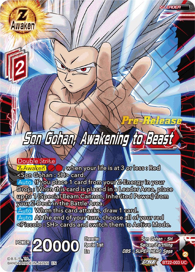 Son Gohan, Awakening to Beast (BT22-003) [Critical Blow Prerelease Promos] | Odin's Place