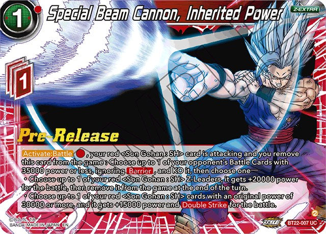Special Beam Cannon, Inherited Power (BT22-007) [Critical Blow Prerelease Promos] | Odin's Place