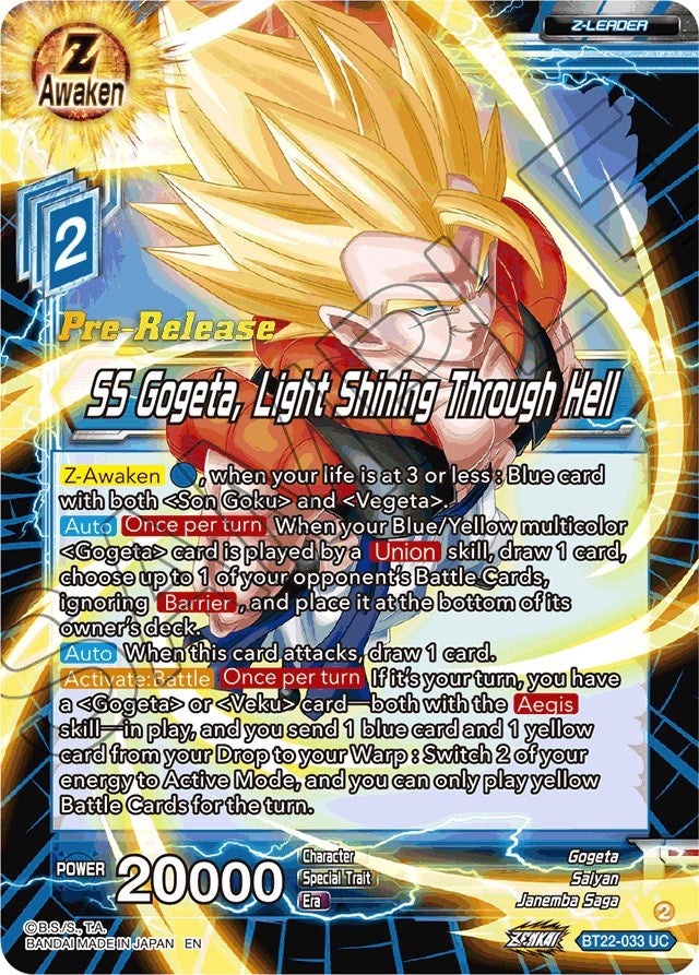 SS Gogeta, Light Shining Through Hell (BT22-033) [Critical Blow Prerelease Promos] | Odin's Place