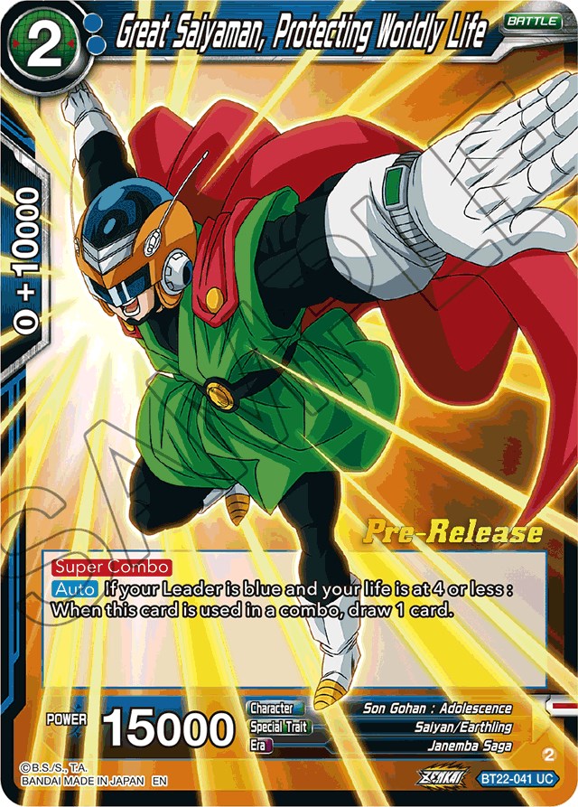Great Saiyaman, Protecting Worldly Life (BT22-041) [Critical Blow Prerelease Promos] | Odin's Place