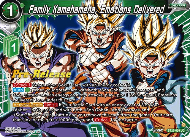 Family Kamehameha, Emotions Delivered (BT22-059) [Critical Blow Prerelease Promos] | Odin's Place