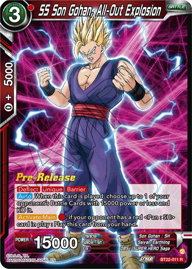 SS Son Gohan, All-Out Explosion (BT22-011) [Critical Blow Prerelease Promos] | Odin's Place