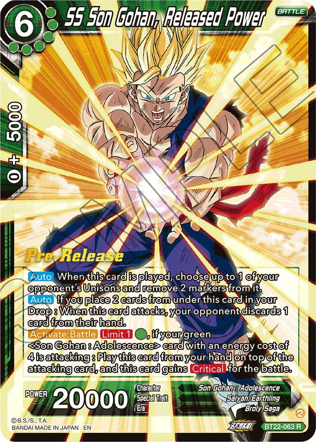 SS Son Gohan, Released Power (BT22-063) [Critical Blow Prerelease Promos] | Odin's Place